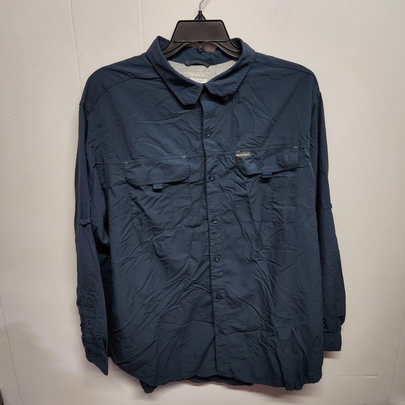 Columbia Shirt Mens 2XL Navy Blue Omni-Shade Long Sleeve Fishing Outdoor Nylon - Picture 1 of 11